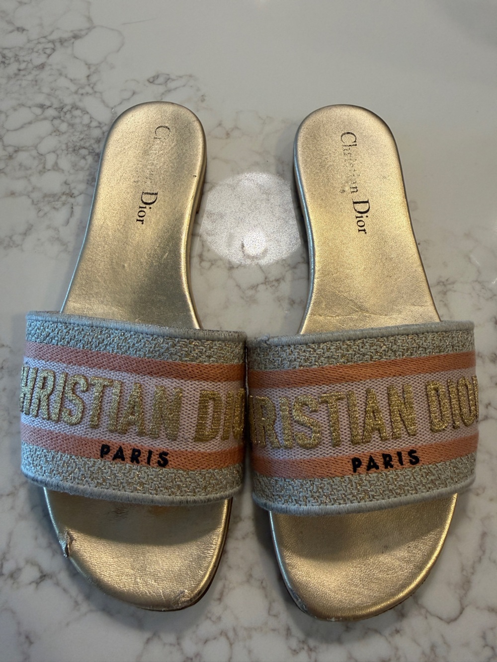 Dior Metallic Gold Dway Slides